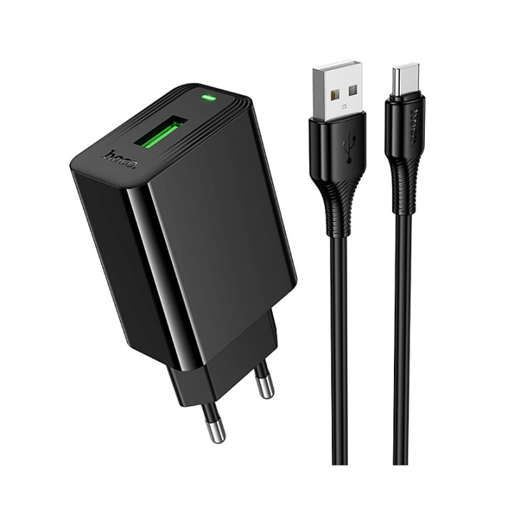 Сетевое зарядное устройство Hoco CS92A USB QC3.0 18W with cable USB to Type-C, Black