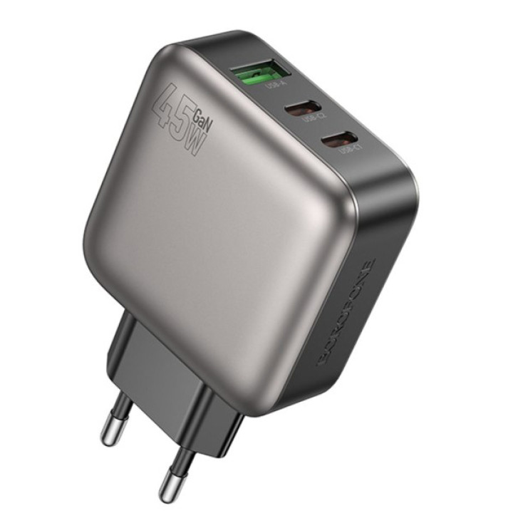 Сетевое зарядное устройство Borofone BAS56A 2 Type-C / 1USB QC / PD 45W, Black