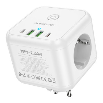 Мережевий розгалужувач Borofone BAC11 USB PD 40W / 2Type-C EU, White