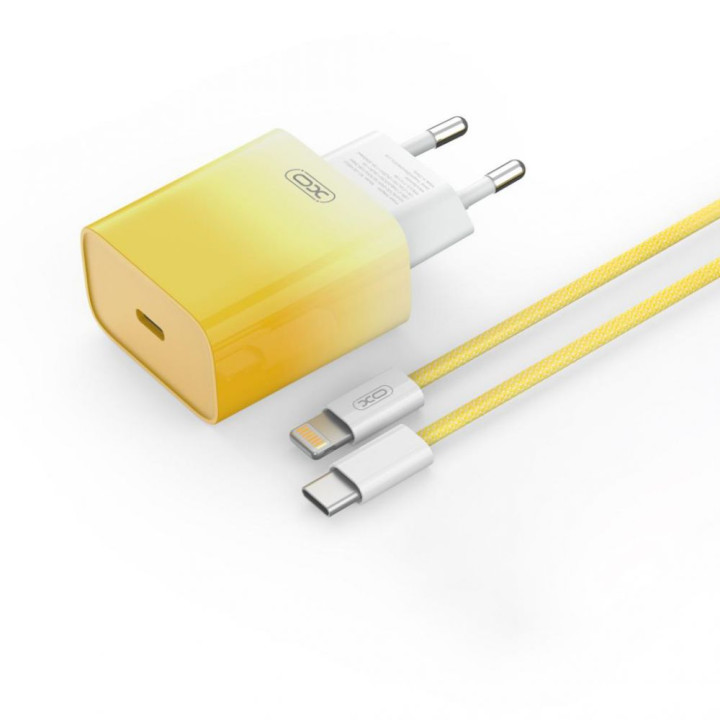 Мережний зарядний пристрій XO CE18 1Type-C PD / QC 30W Type-C to Lightning, Yellow