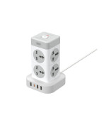 Сетевой Удлинитель XO WL21 Tower Shaped 8AC socket 3USB-A 1USB-C 2m, White