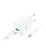 Мережевий зарядний пристрій Hoco C140A 1USB QC 18W кабель USB to Micro, White