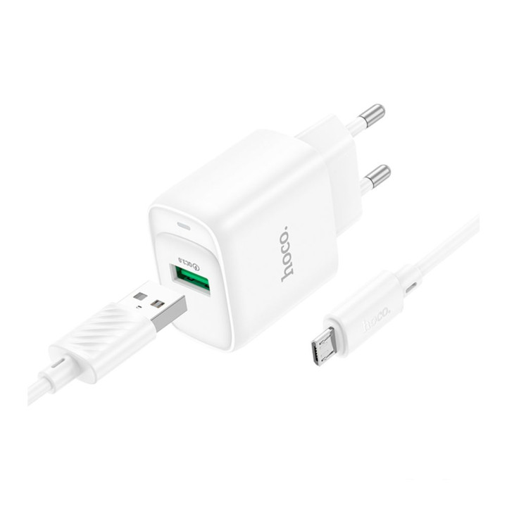 Сетевое зарядное устройство Hoco C140A 1USB QC 18W кабель USB to Micro, White