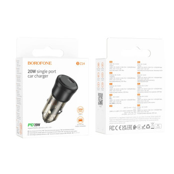 Автомобільний зарядний пристрій Borofone BZ24 QC3.0 / PD20W, Transparent black