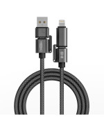 Data - кабель YOKI CA93 CAR MEDIA Type-C to USB / Type-C to Lightning 60W 1.8m, Black