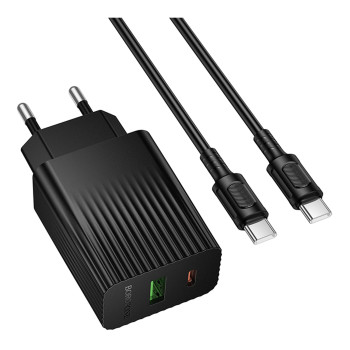 Сетевое зарядное устройство Borofone BAS76A USB QC3.0 / Type-C PD30W with cable, Black