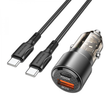 Автомобільний зарядний пристрій Borofone BZ20A Smart 83W dual port PD65W QC3.0 Type-C to Type-C, Black
