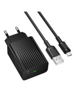 Мережевий зарядний пристрій Borofone BAS72A USB QC3.0 18W with cable micro-USB, Black