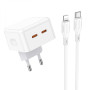 Сетевое Зарядное Устройство Borofone BA76A Source Type-C PD35W / QC3.0 cable Type-C to Lightning, White