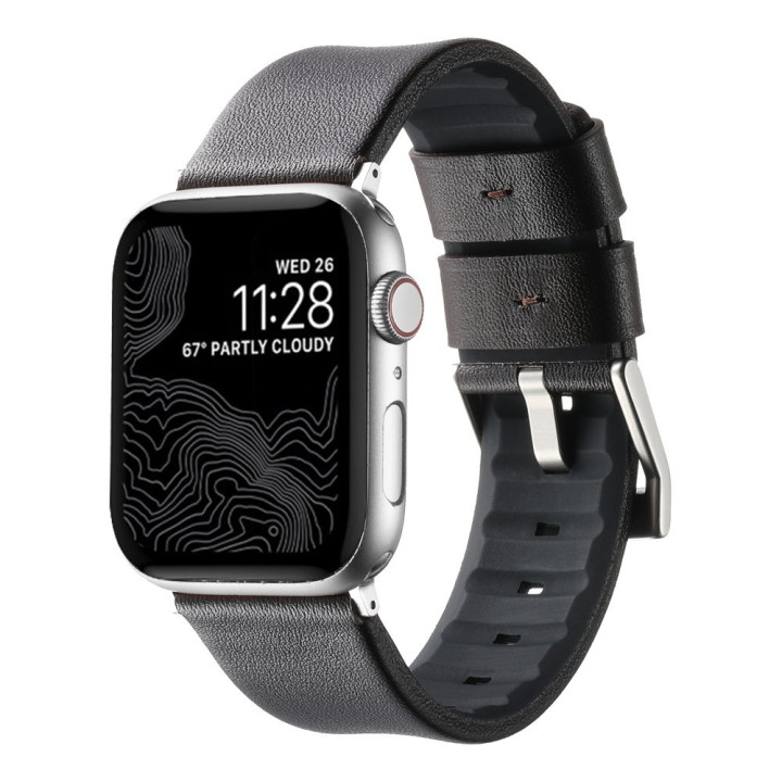 Ремінець Leather - Silicone для Watch 42 / 44 / 45 / 49 mm, Coffe Silver