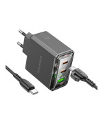 Сетевое Зарядное Устройство Borofone BAS34A Type-C /  USB PD65W / QC3.0 cable Type-C to Type-C, Black
