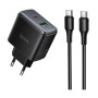 Мережевий зарядний пристрій Hoco C158A USB QC3.0 / Type-C PD45W with cable, Black