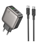 Мережевий зарядний пристрій для Borofone BAS56A 2USB-C / 1USB QC / PD 45W Type-C to Type-C, Black