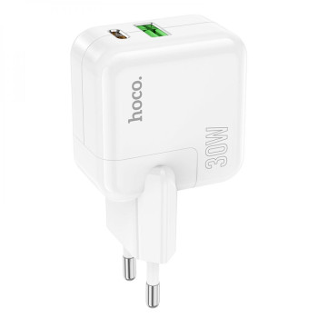 Мережевий зарядний пристрій Hoco C111A Lucky Type-C PD30W USB QC3.0, White