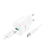 Мережевий зарядний пристрій Hoco C140A 1USB QC 18W кабель USB to Type-C, White