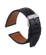 Ремешок 20mm Leather strap with straight tip для Samsung / Amazfit / Huawei, Black