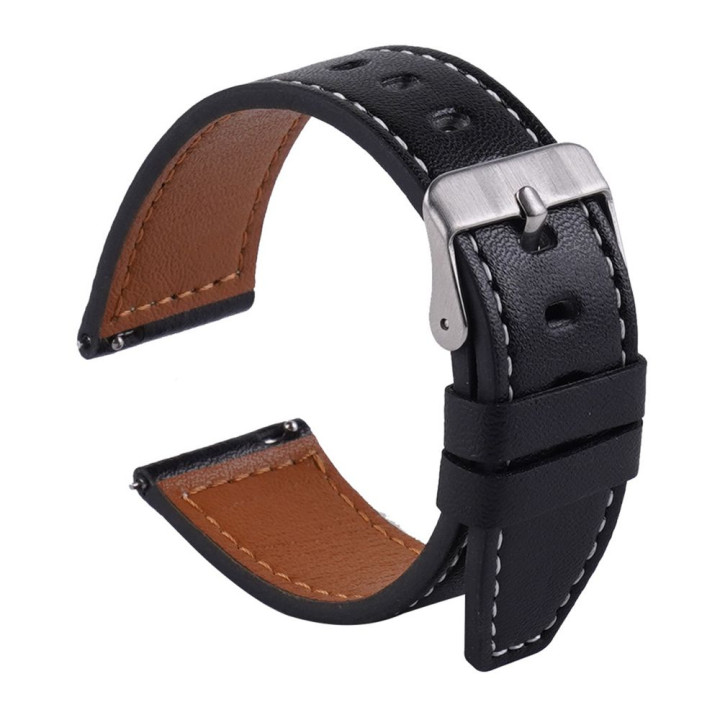 Ремешок 20mm Leather strap with straight tip для Samsung / Amazfit / Huawei, Black