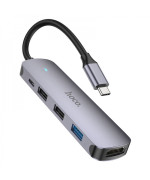 USB Hub адаптер Hoco HB27 Type-C HDTV / USB3.0 / USB2.0, Metallic gray