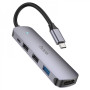 USB Hub адаптер Hoco HB27 Type-C HDTV / USB3.0 / USB2.0, Metallic gray