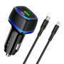 Автомобильное Зарядное Устройство Borofone BZ14A USB QC3.0 Type-C PD20W cable Type-C to Lightning, Black