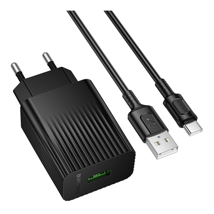 Сетевое зарядное устройство Borofone BAS72A USB QC3.0 18W with cable Type-C, Black