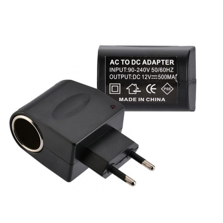 Сетевое Зарядное Устройство AC 220V to Car Cigarette 12V (0.5A) EU, Black