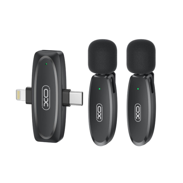 Мікрофон петличний бездротовий XO MKF010 Twin Type-C / Lightning 70mAh, Black