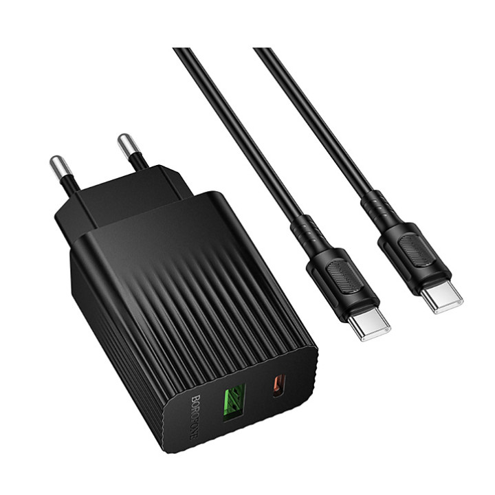 Сетевое зарядное устройство Borofone BAS74A USB QC3.0 / Type-C PD20W with cable, Black