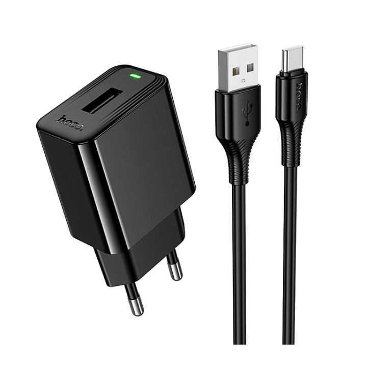 Мережевий зарядний пристрій Hoco CS91A USB 10.5W with cable USB to Type-C, Black