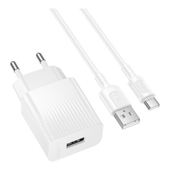 Сетевое зарядное устройство Borofone BAS71A with cable USB to Type-C 10.5W, White