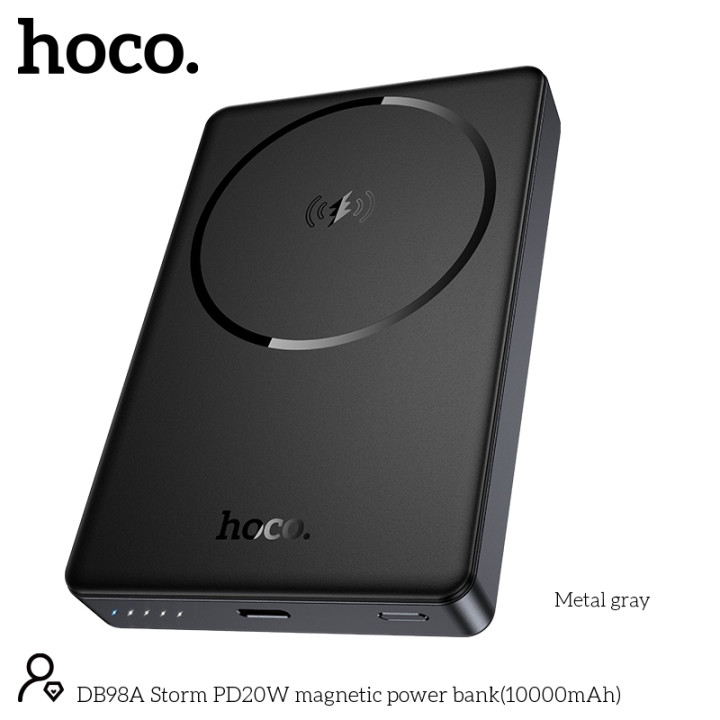 Внешний аккумулятор Power Bank Hoco DB98A Type-C PD20W / Qi 15W 10000mAh, Black