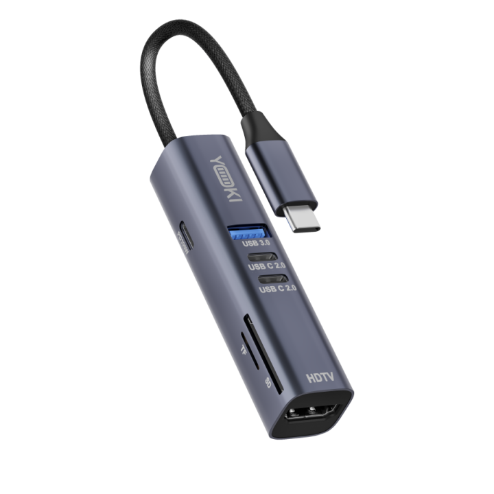 USB - хаб YOKI Pocket Pro YK-HPP3CACH1 7 в 1 Type-C PD100W / USB 3.0 / HDMI / SD / TF, Grey