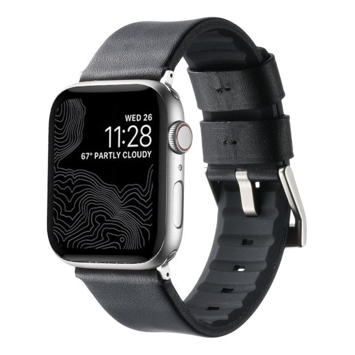 Ремешок Leather - Silicone для Watch 38 / 40 / 41 mm, Black-Silver