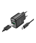 Мережевий зарядний пристрій Hoco C140A 1USB QC 18W кабель USB to Type-C, Black