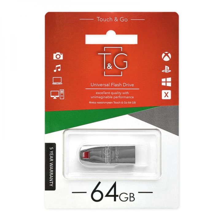 USB-флешка T&G 115 USB2.0 Metal 64Gb, Chrome
