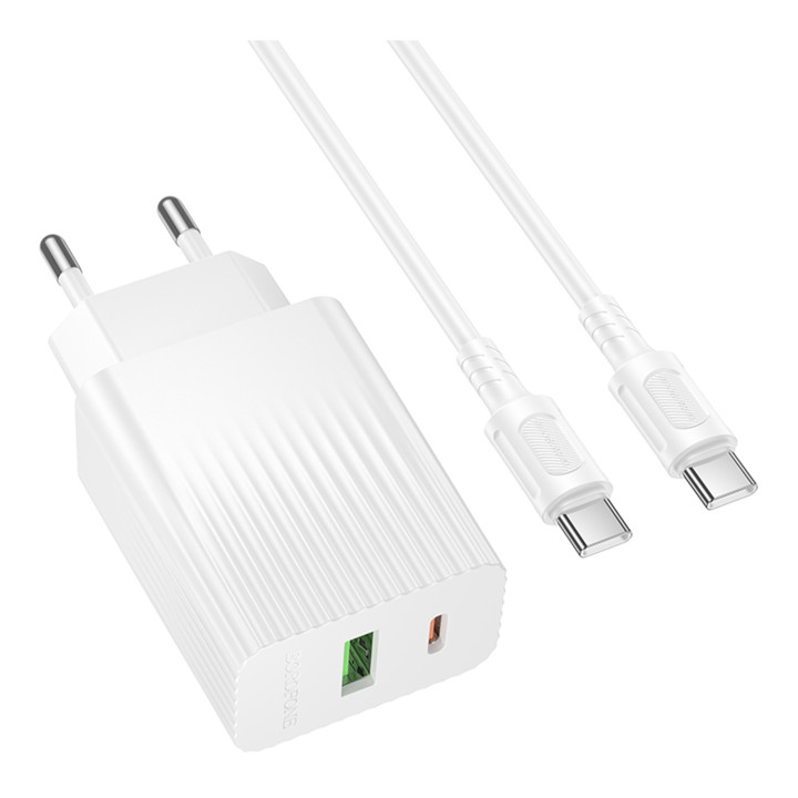 Сетевое зарядное устройство Borofone BAS76A Type-C PD30W / USB QC3.0 with cable Type-C to Type-C, White