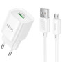 Мережевий зарядний пристрій Hoco C145A 1USB QC 18W USB з кабелем MicroUSB, White