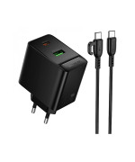 Мережевий зарядний пристрій Borofone BAS17A Type-C PD65W / USB QC3.0 with cable, Black