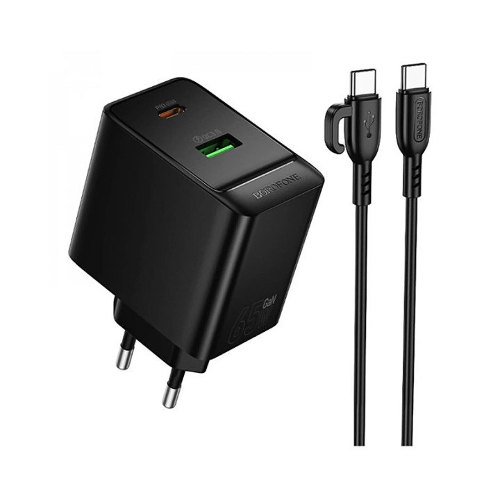 Сетевое зарядное устройство Borofone BAS17A Type-C PD65W / USB QC3.0 with cable, Black