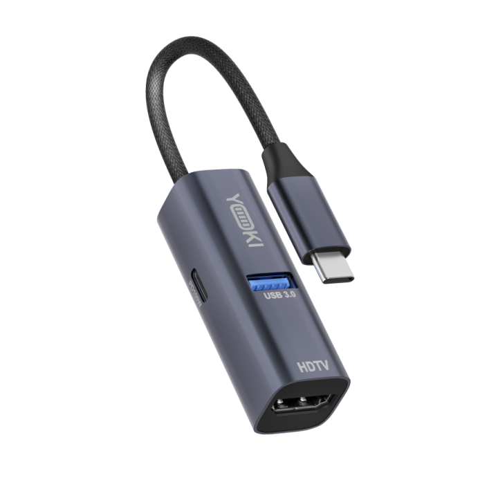 USB - хаб YOKI Pocket Mini YK-HPMCAH1 3 в 1 HDMI 4K / USB 3.0 / Type-C PD100W, Grey