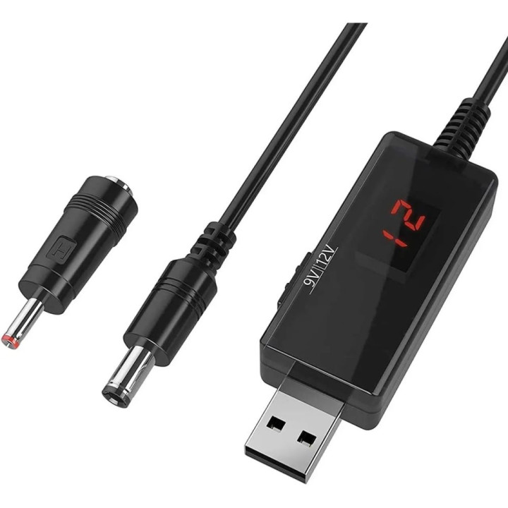 Кабель USB to DC для роутера з 5v на 9V/12V 5.5х2.1/3.5x1.35mm з перемикачем, Black