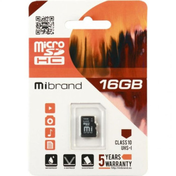 Карта Пам'яті Mibrand MicroSDHC 16gb UHS-1 10 Class, Black