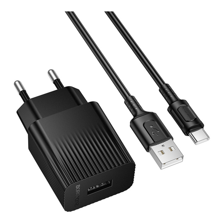 Мережевий зарядний пристрій Borofone BAS71A USB 10.5W with cable Type-C, Black