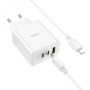 Сетевое Зарядное Устройство Hoco C126A Pure USB QC 3.0 / Type-C PD 40W cable Type C to Lightning, White