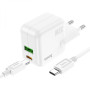 Сетевое Зарядное Устройство Hoco C111A Lucky Type-C PD30W USB QC3.0 cable Type-C to Type-C, White