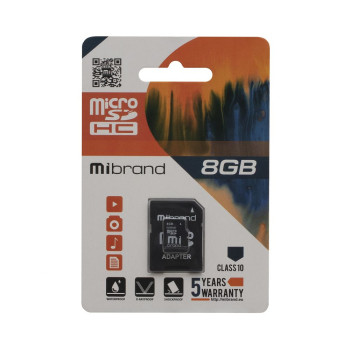 Карта Пам'яті Mibrand MicroSDHC 8gb 10 Class + Adapter, Black