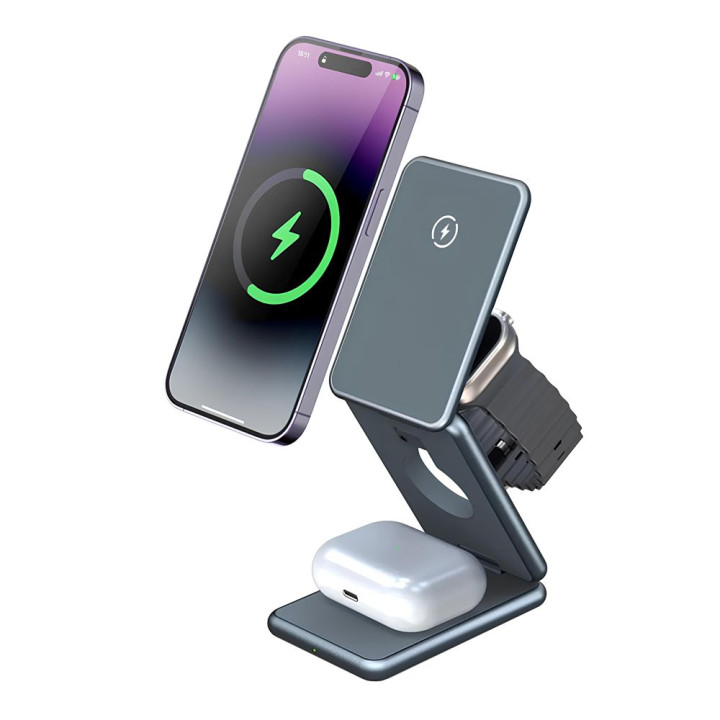Бездротовий Зарядний пристрій Smart Case 3in1 Magnetic Wireless 15W, Blsck