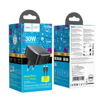 Мережевий Зарядний Пристрій Hoco CS33A PD30W / QC3.0 3A Type-C to Lightning, Black