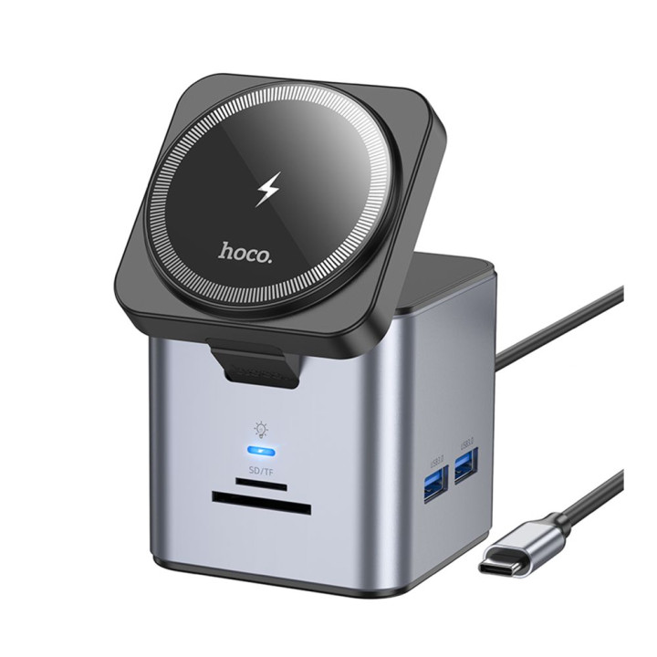 Док-станция Hoco HB49 HD / USB3.0 / SD / TF / RJ45 Wireless 15W, Gray