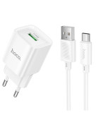 Мережевий зарядний пристрій Hoco C145A 1USB QC 3.0 18W USB з кабелем Type-C, White